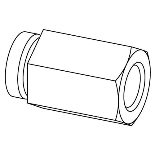 Klar gezeichneter Druckregler mit hexagonalem Körper und zwei Anschlüssen, geeignet für Anwendungen in Verbindung mit Uponor-Systemen.